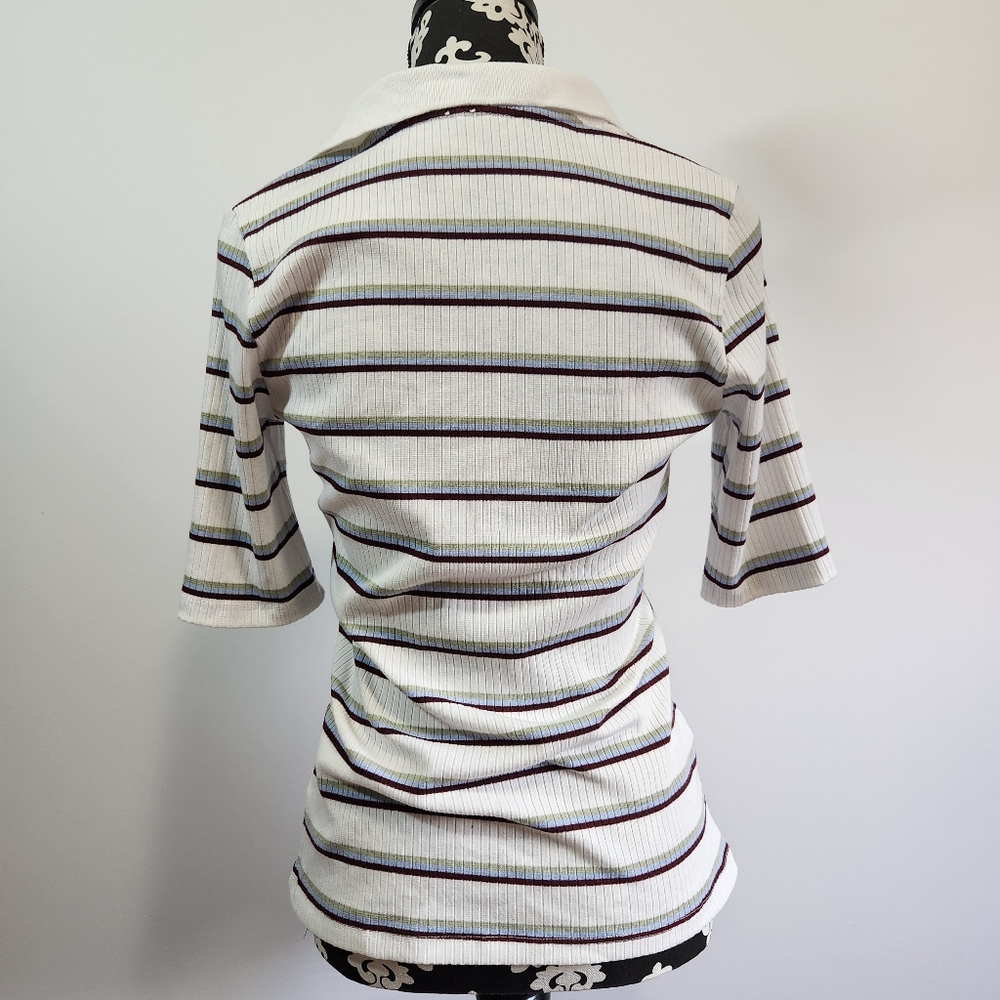 Free People White,Pistachio green,light blue and maroon striped V-neck Shirt - Picture 3 of 5
